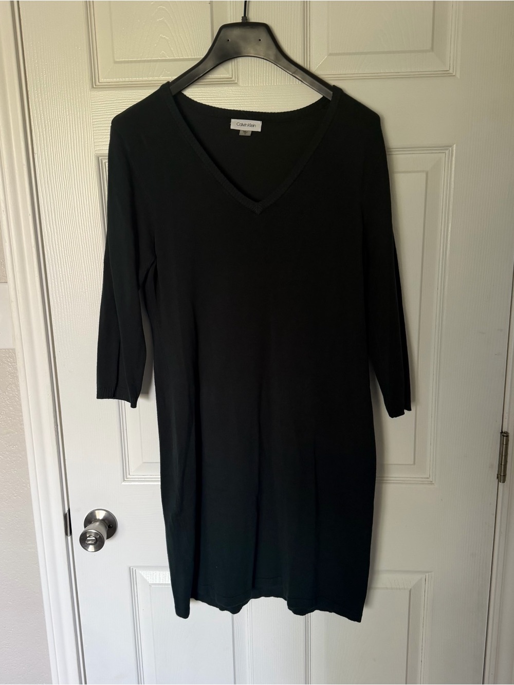 Calvin Klein Black V-Neck Long Sleeve Knit Dress